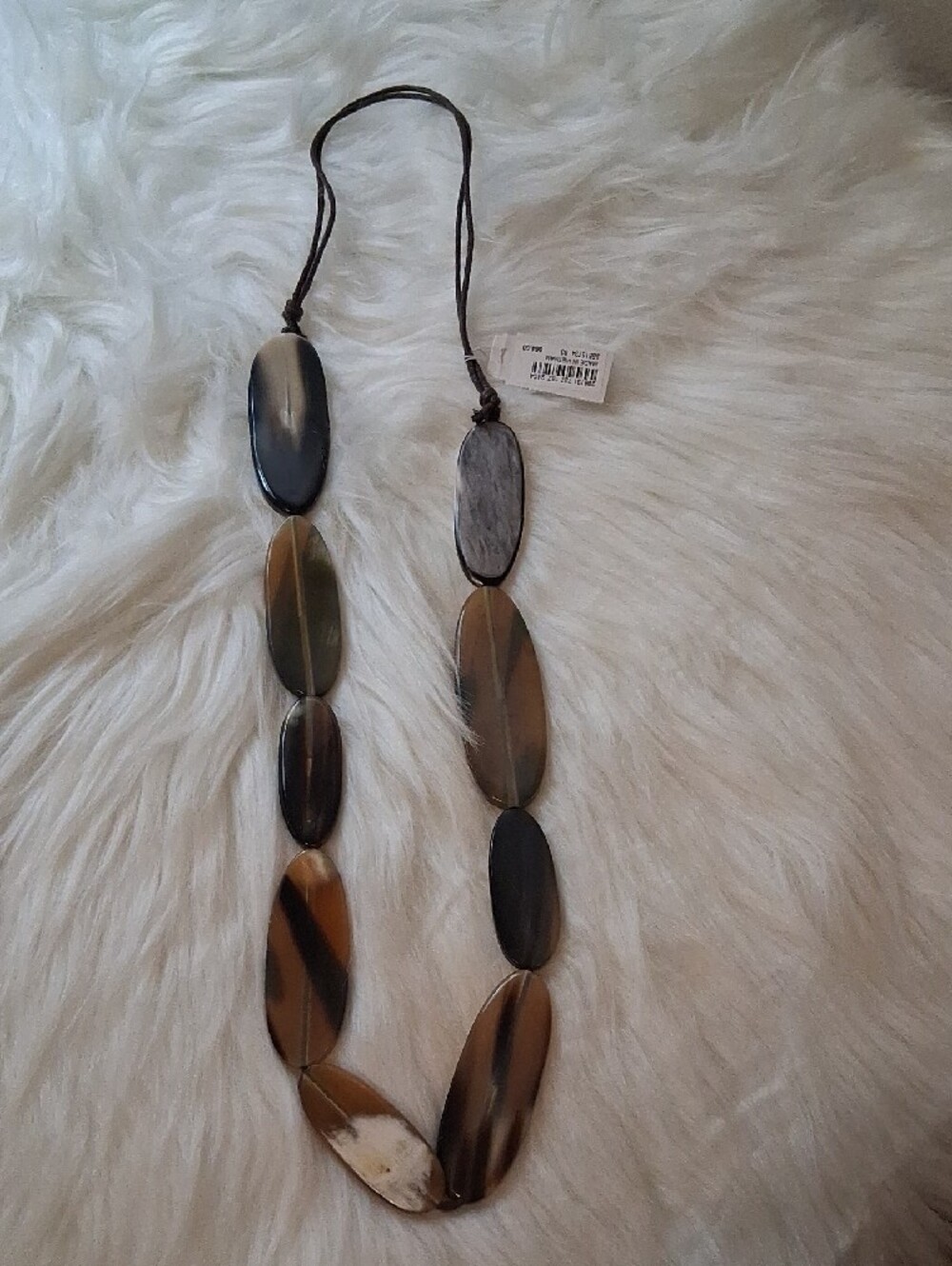 NWT J. Jill Brown and White Oval Corded Necklace - Picture 2 of 4